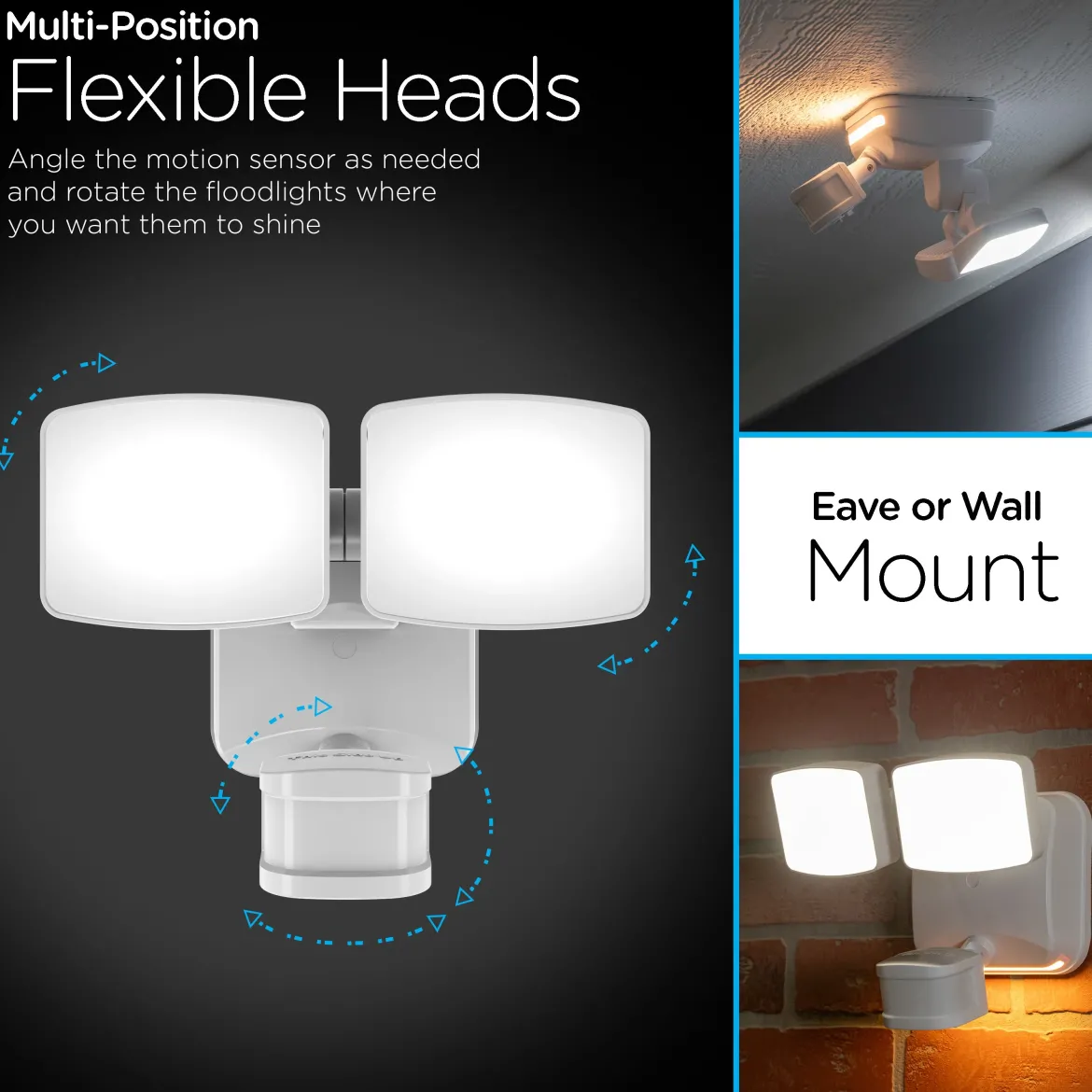 Enbrighten Outdoor 2-Head Motion-Sensing Security Light with LED Night Light, White