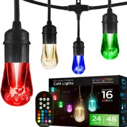 Enbrighten Seasons Color-Changing Vintage LED Cafe Lights, 24 Bulbs, 48ft. Black Cord