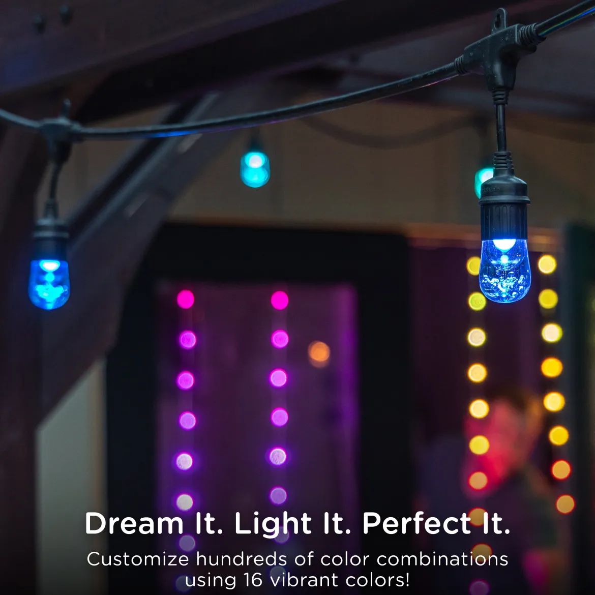 Enbrighten Seasons Color-Changing Classic LED Cafe Lights, 10 Bulbs, 20ft. Black Cord