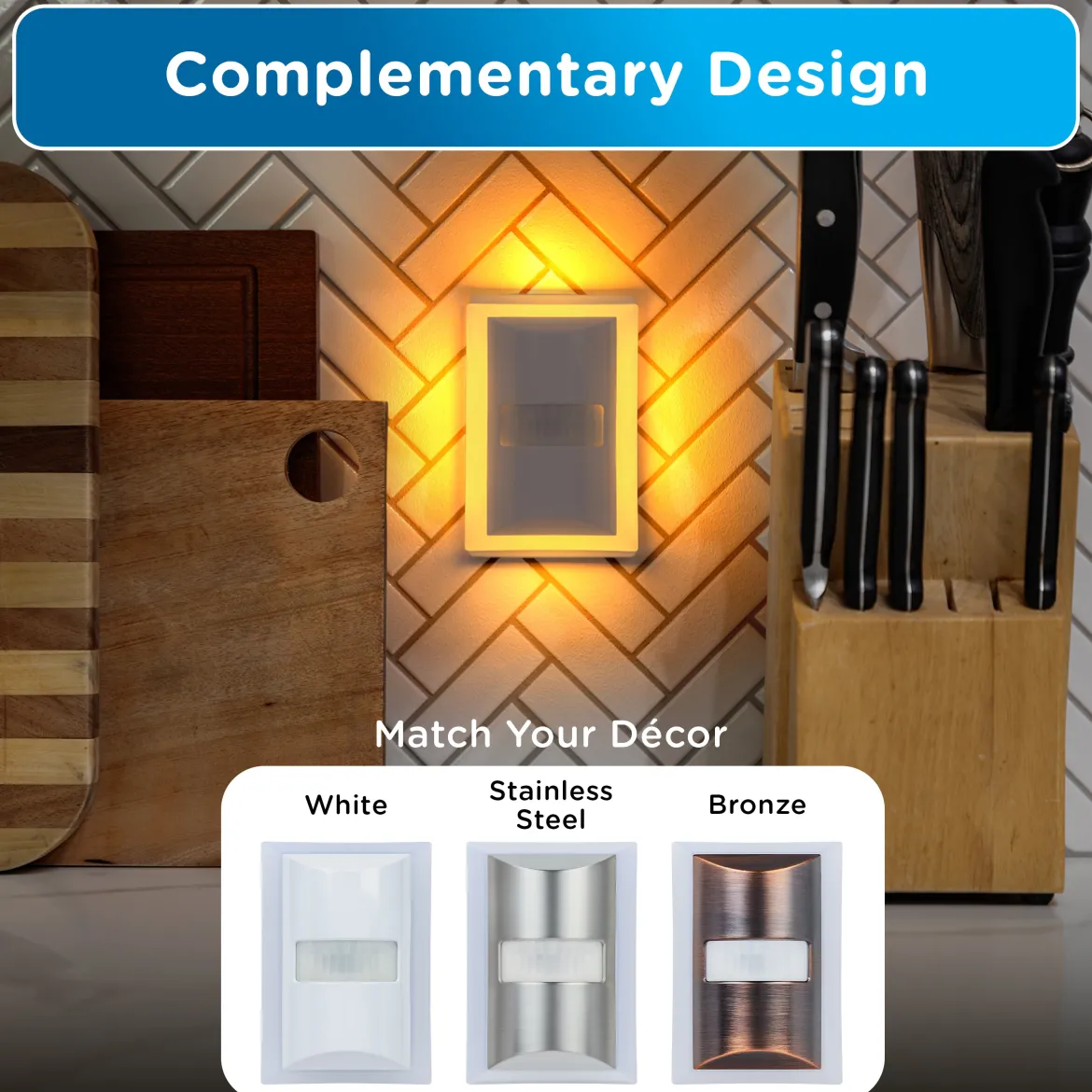 Enbrighten SleepLite Night Light, Motion Select, Motion-Boost, Amber LED, Coverlite, Backlit, White
