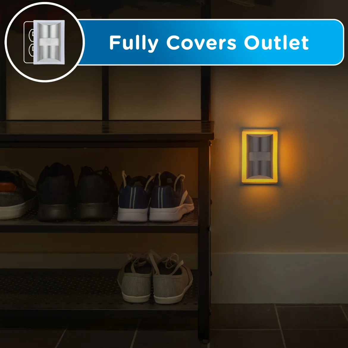 Enbrighten SleepLite Night Light, Motion Select, Motion-Boost, Amber LED, Coverlite, Backlit, Brushed Nickel