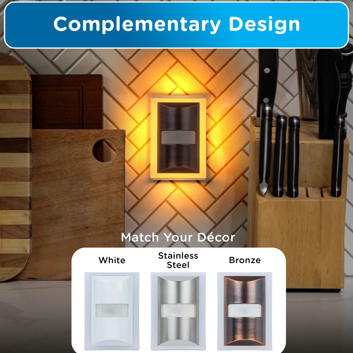 Enbrighten SleepLite Night Light, Motion Select, Motion-Boost, Amber LED, Coverlite, Backlit, Oil Rubbed Bronze
