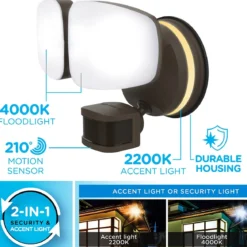 Enbrighten VIBE Outdoor 2-Head Motion-Sensing Back Lit WiFi LED Security Light, Bronze