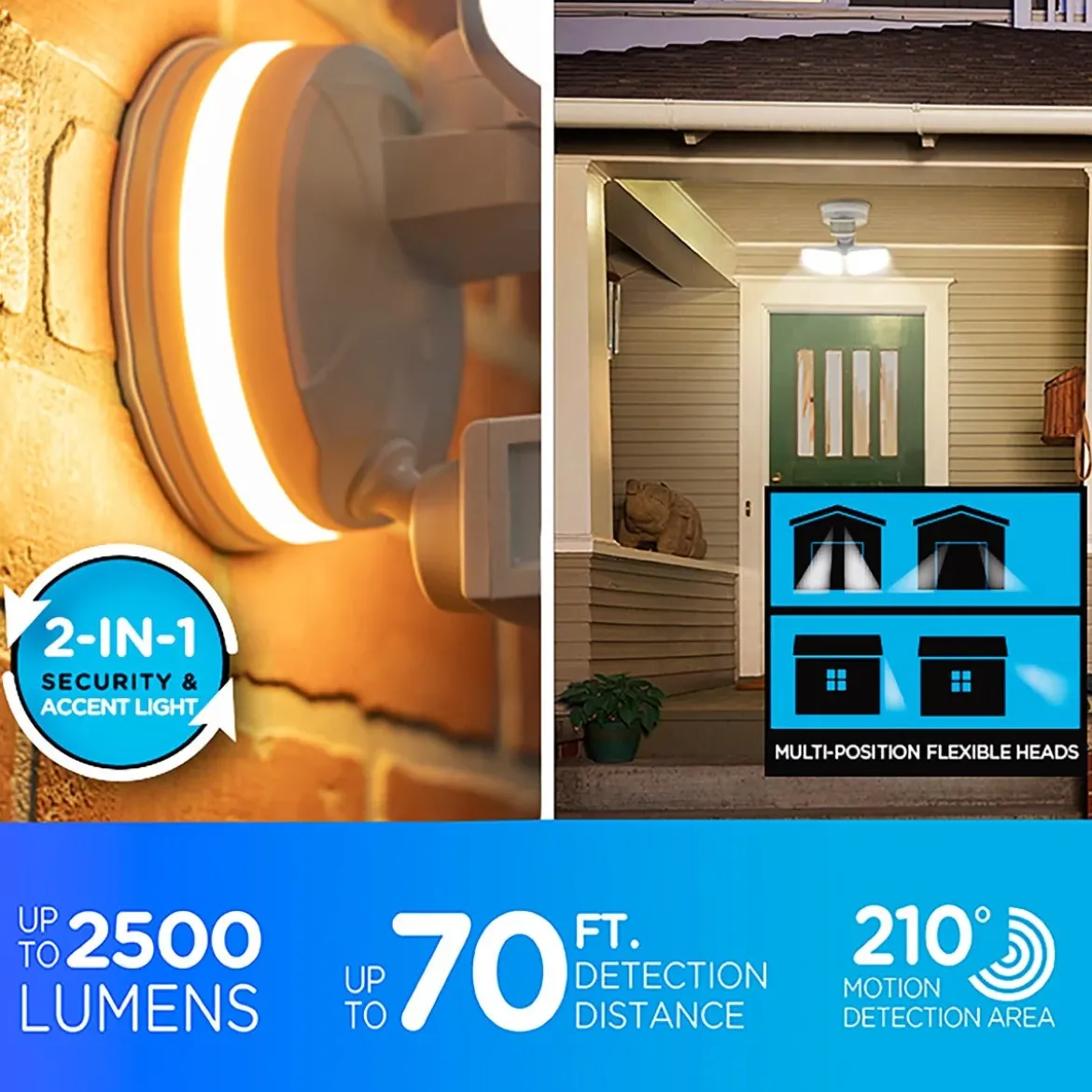 Enbrighten VIBE Outdoor 2-Head Motion-Sensing Back Lit WiFi LED Security Light, White