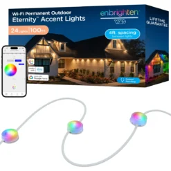 Enbrighten VIBE WiFi Color-Changing Permanent Outdoor Eternity Accent Lights, 24 Lights, 100ft. White Cord