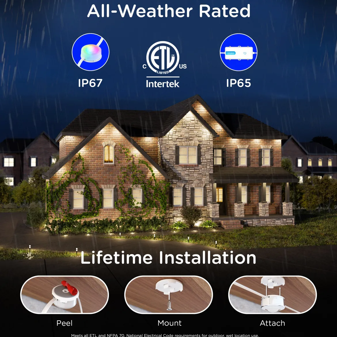 Enbrighten VIBE WiFi Color-Changing Permanent Outdoor Eternity Accent Lights, 24 Lights, 100ft. White Cord
