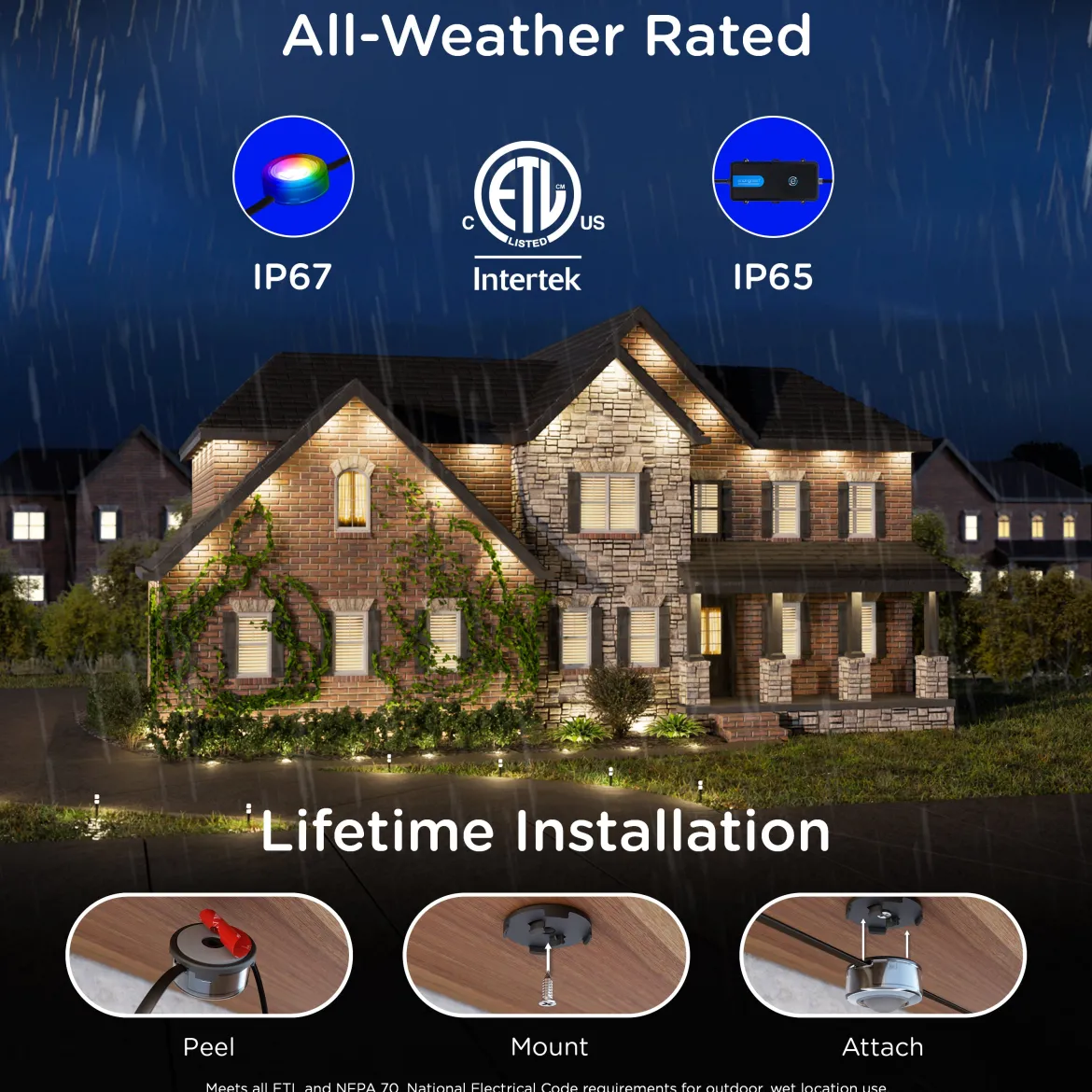 Enbrighten VIBE WiFi Color-Changing Permanent Outdoor Eternity Accent Lights, 12 Lights, 50ft. Black Cord