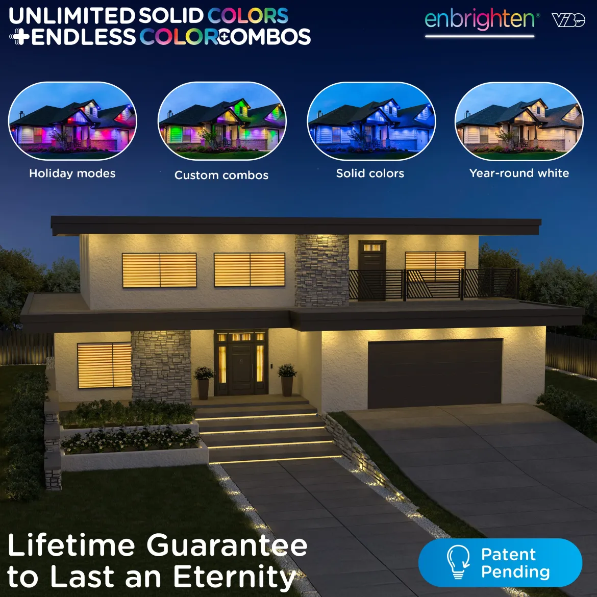 Enbrighten VIBE WiFi Color-Changing Permanent Outdoor Eternity Accent Lights, 24 Lights, 100ft. Black Cord