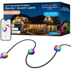Enbrighten VIBE WiFi Color-Changing Permanent Outdoor Eternity Accent Lights, 24 Lights, 100ft. Black Cord