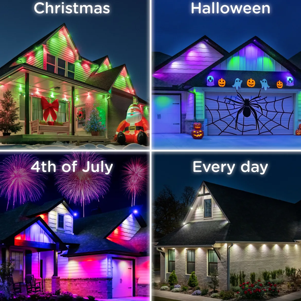 Enbrighten VIBE WiFi Color-Changing Permanent Outdoor Eternity Accent Lights, 24 Lights, 100ft. Black Cord