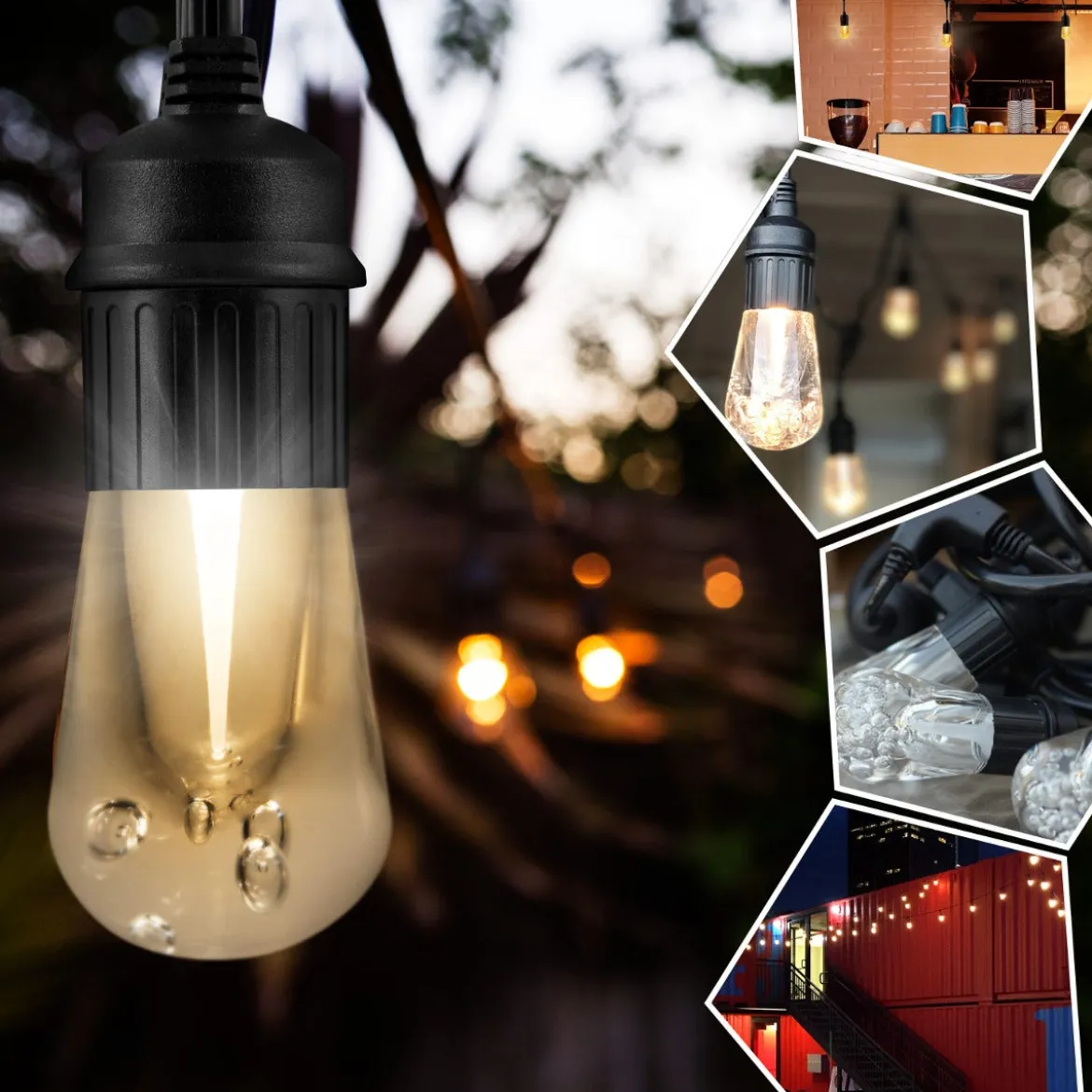 Enbrighten Vintage LED Cafe Lights, 24 Bulbs, 48ft. Black Cord
