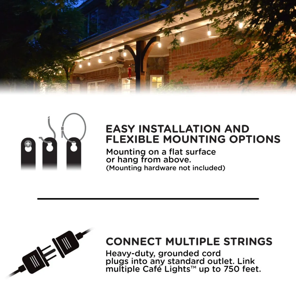 Enbrighten Vintage LED Cafe Lights, 24 Bulbs, 48ft. Black Cord