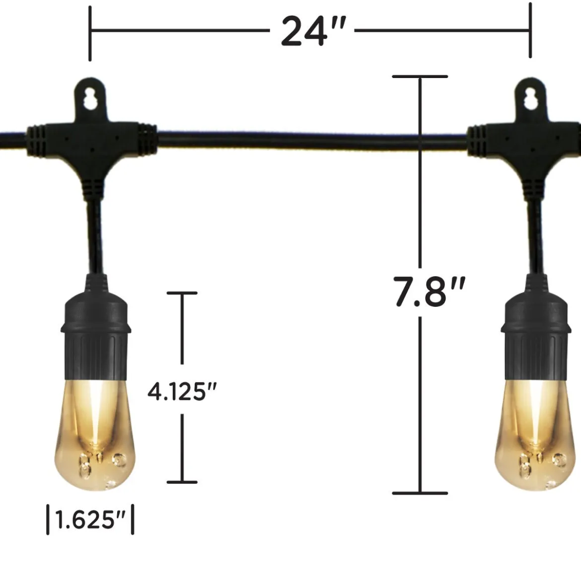 Enbrighten Vintage LED Cafe Lights, 24 Bulbs, 48ft. Black Cord