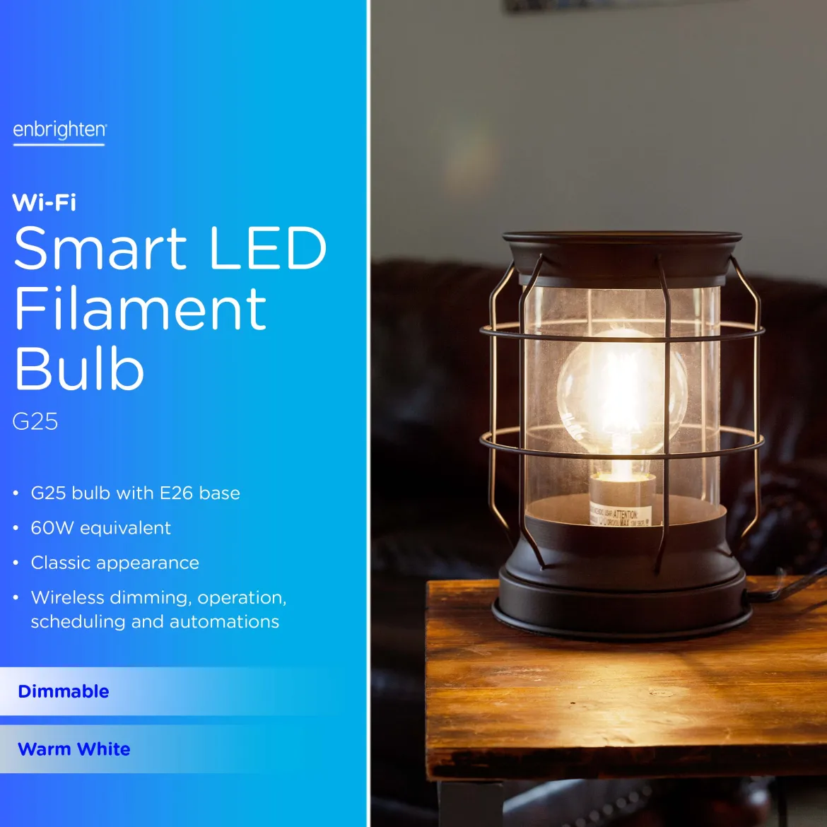 Enbrighten Wi-Fi Smart LED Bulb, Filament G25, Dimmable