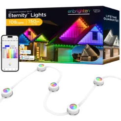 Enbrighten WiFi VIBE Color-Changing Permanent Outdoor Eternity Eave Lights, 108 Lights, 150ft. White