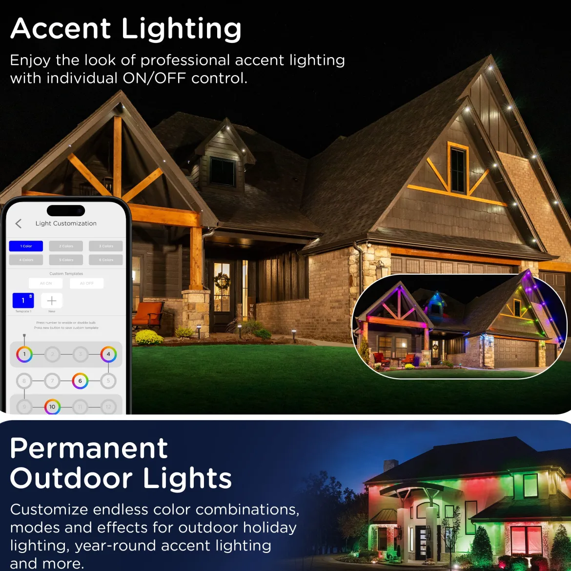 Enbrighten WiFi VIBE Color-Changing Permanent Outdoor Eternity Eave Lights, 108 Lights, 150ft. White