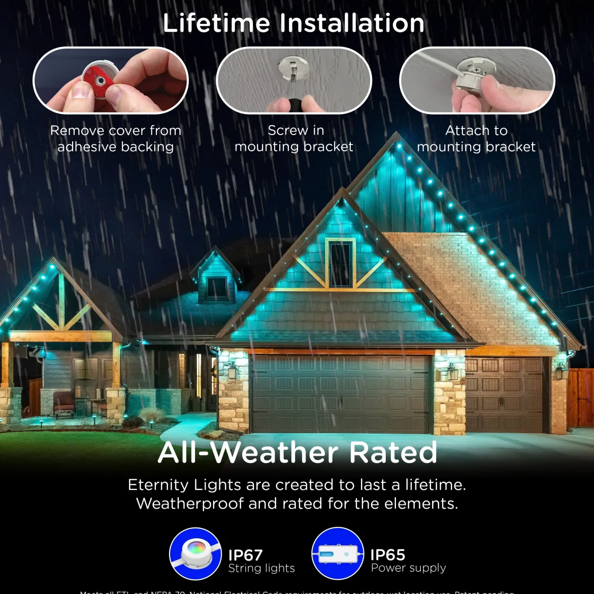Enbrighten WiFi VIBE Color-Changing Permanent Outdoor Eternity Eave Lights, 108 Lights, 150ft. Black