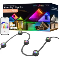 Enbrighten WiFi VIBE Color-Changing Permanent Outdoor Eternity Eave Lights, 72 Lights, 100ft. Black Cord
