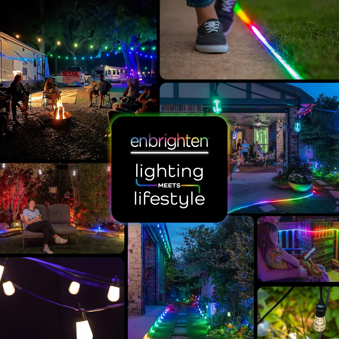 Enbrighten WiFi VIBE Color-Changing Lightweight LED Cafe Lights, 30 Plastic Bulbs, 96ft. Black Cord