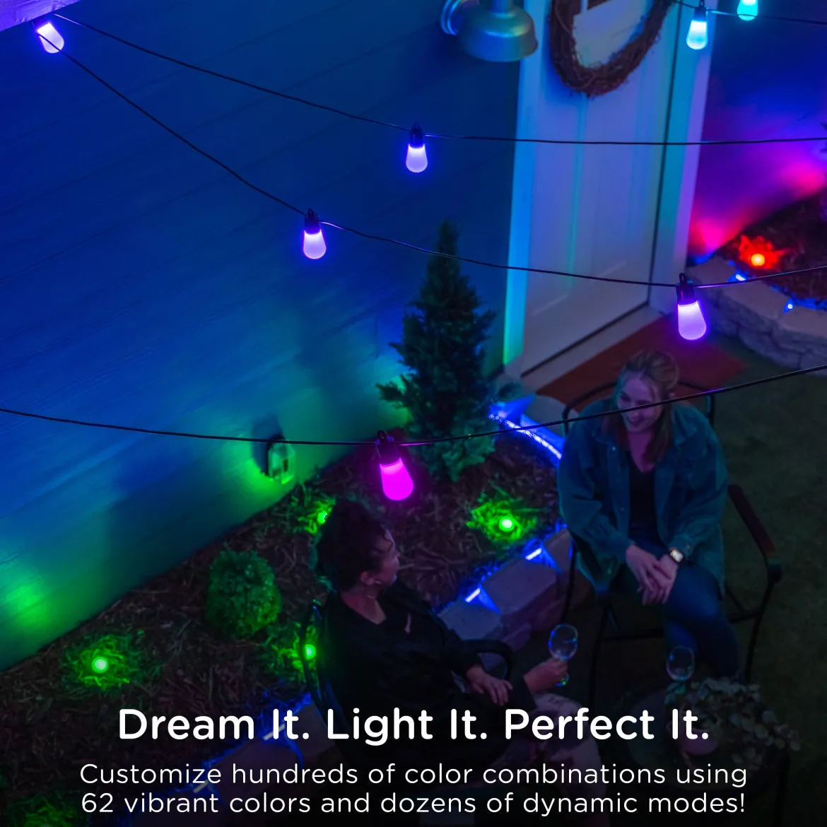 Enbrighten WiFi VIBE Color-Changing Lightweight LED Cafe Lights, 15 Plastic Bulbs, 48ft. Black Cord