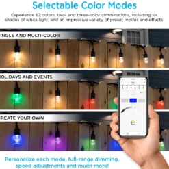 Enbrighten WiFi VIBE Color-Changing Classic LED Cafe Lights, 24 Bulbs, 48ft. Black Cord