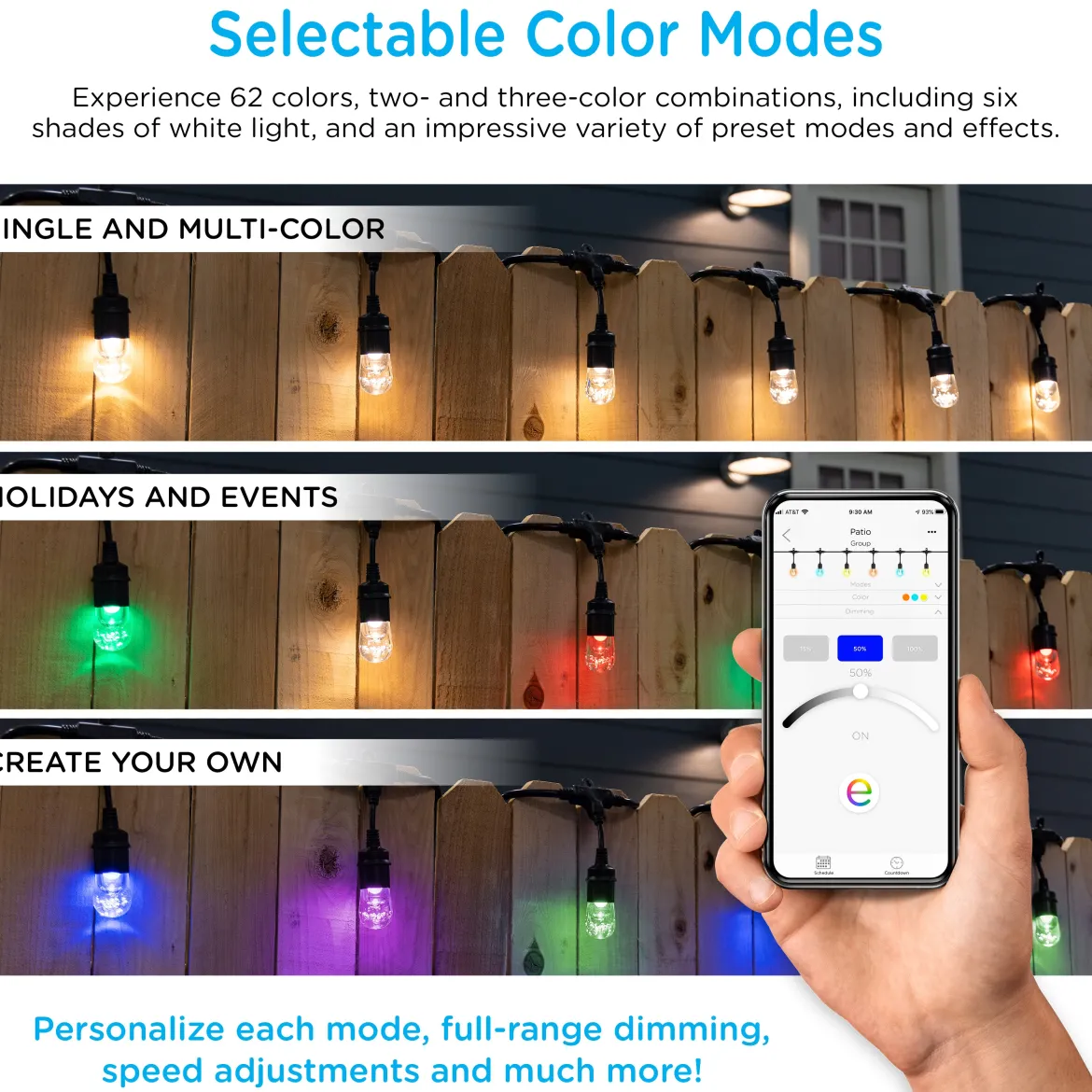 Enbrighten WiFi VIBE Color-Changing Classic LED Cafe Lights, 24 Bulbs, 48ft. Black Cord