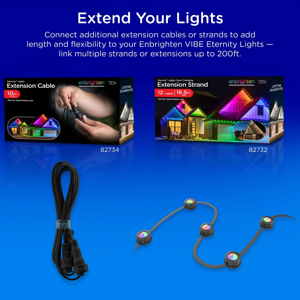 Enbrighten WiFi VIBE Color-Changing Permanent Outdoor Eternity Eave Lights, 36 Lights, 50ft. Black Cord