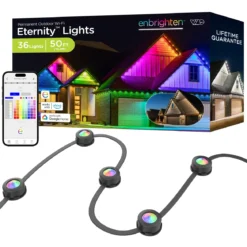 Enbrighten WiFi VIBE Color-Changing Permanent Outdoor Eternity Eave Lights, 36 Lights, 50ft. Black Cord