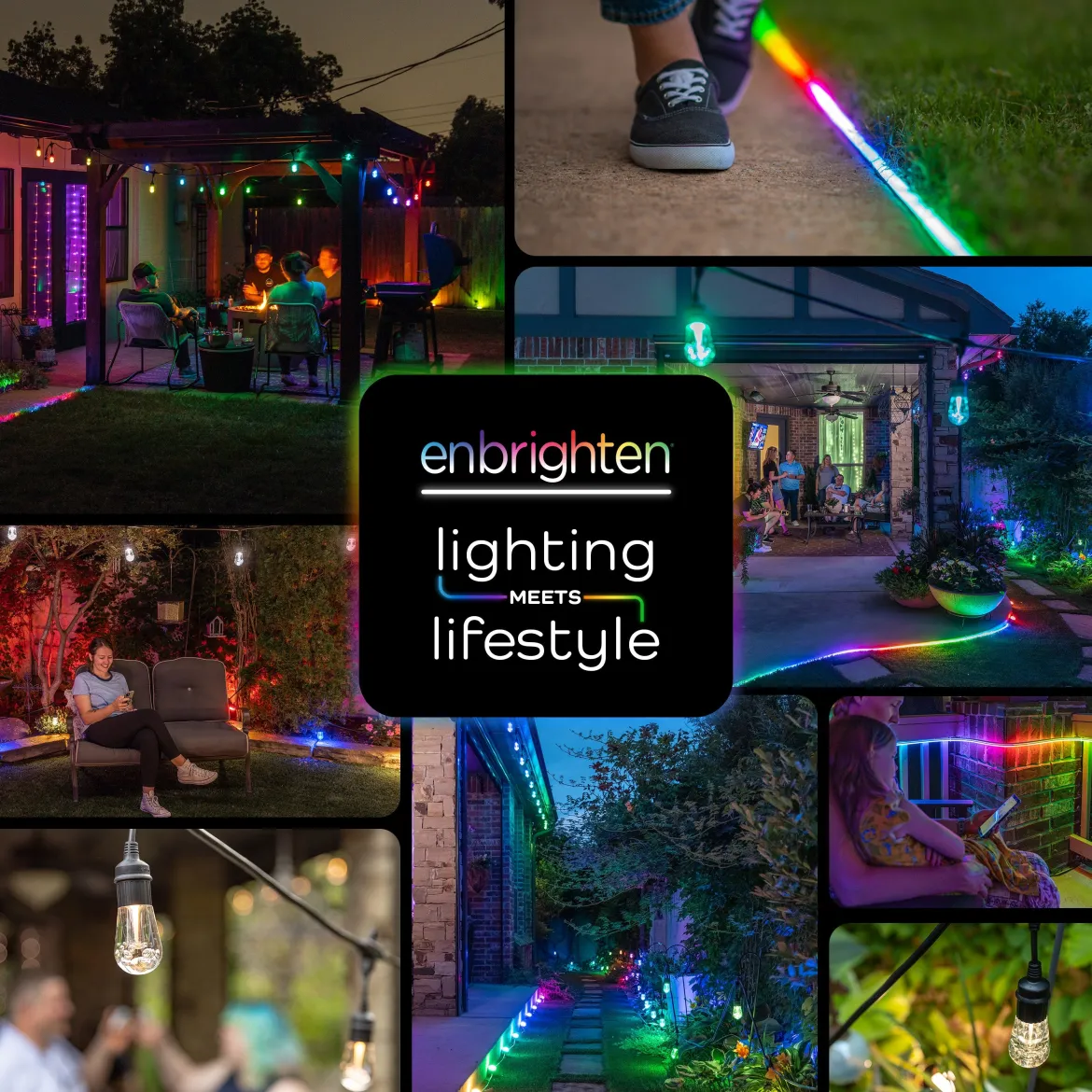 Enbrighten WiFi VIBE Color-Changing LED Landscape Lights, 6 Lights, 50ft. Black Cord