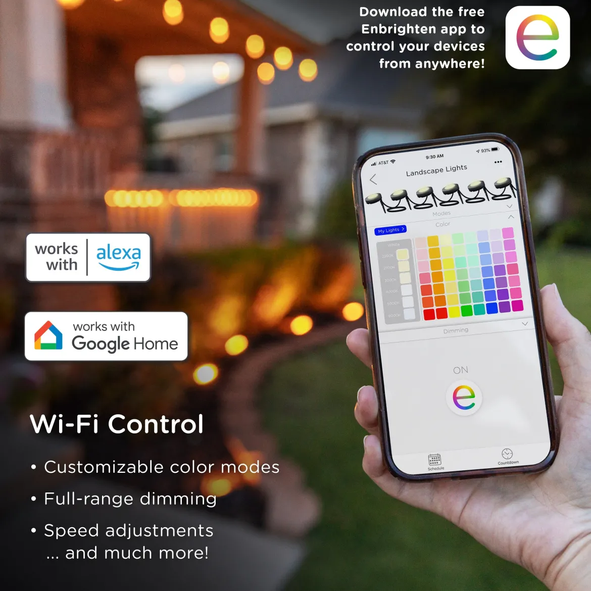 Enbrighten WiFi VIBE Color-Changing LED Landscape Lights, 6 Lights, 50ft. Black Cord