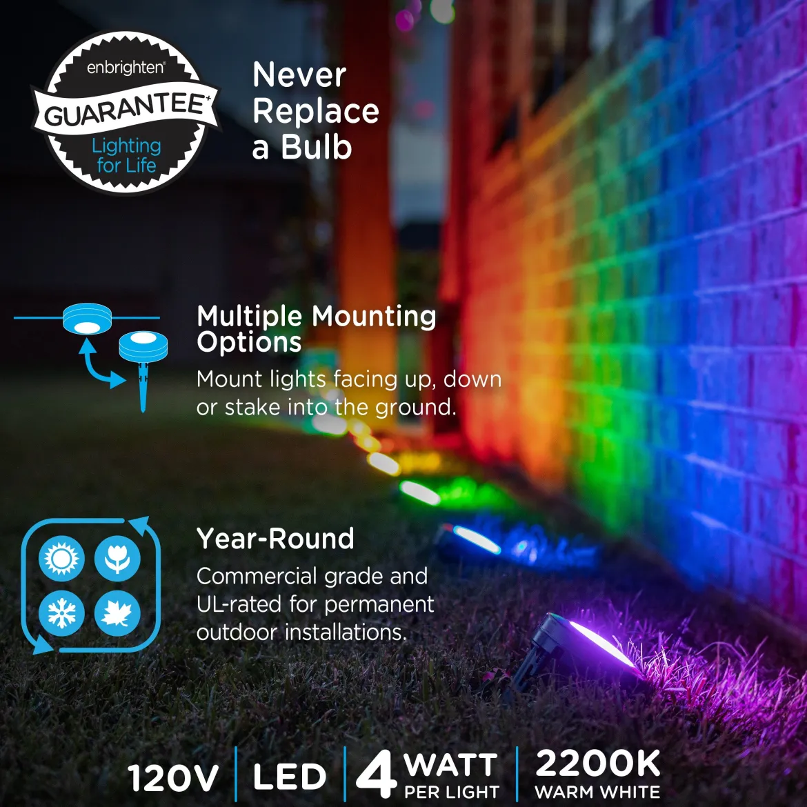 Enbrighten WiFi VIBE Color-Changing LED Landscape Lights, 6 Lights, 50ft. Black Cord