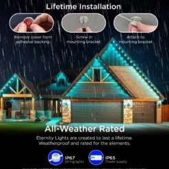 Enbrighten WiFi VIBE Color-Changing Permanent Outdoor Eternity Eave Lights, 36 Lights, 50ft. White Cord