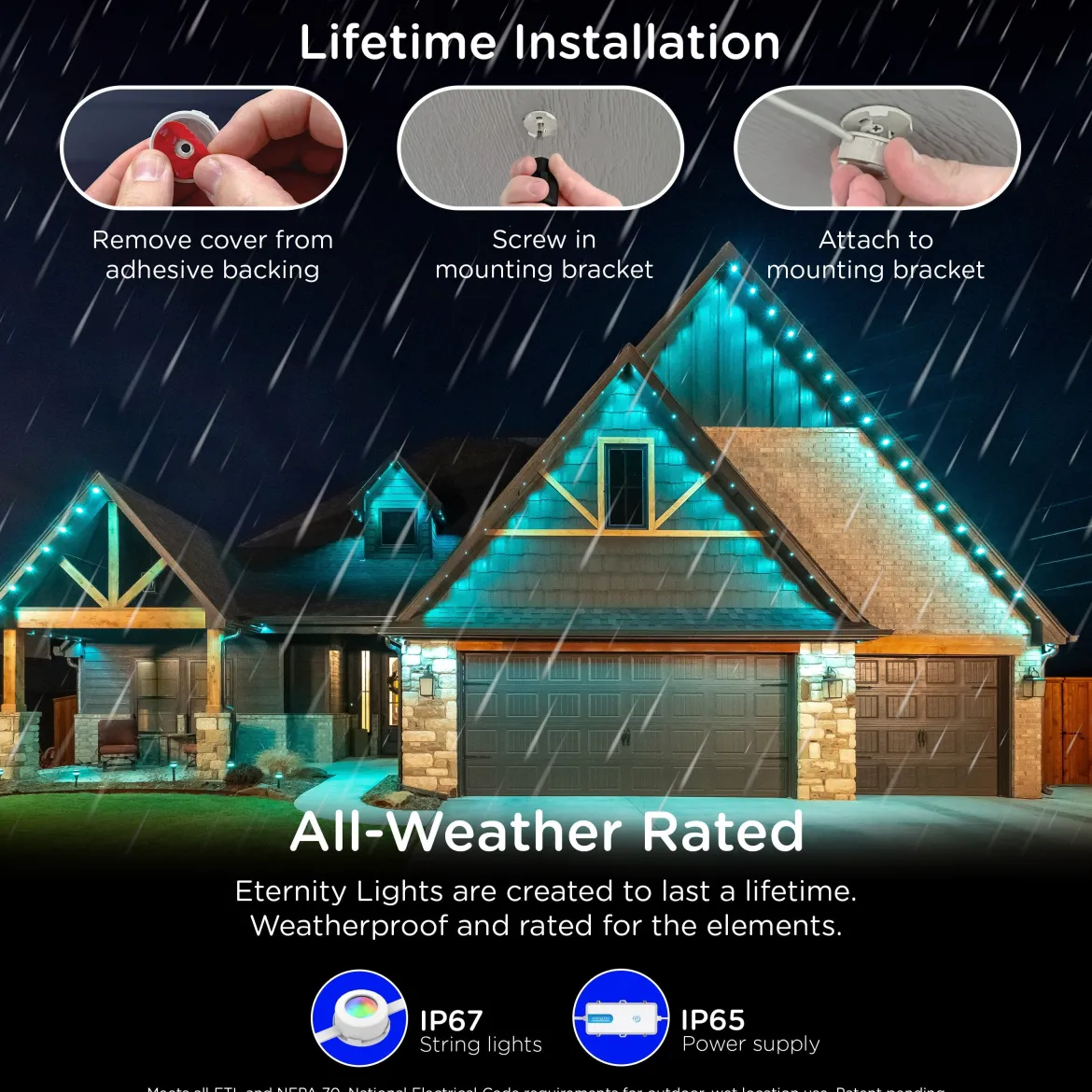 Enbrighten WiFi VIBE Color-Changing Permanent Outdoor Eternity Eave Lights, 72 Lights, 100ft. White Cord