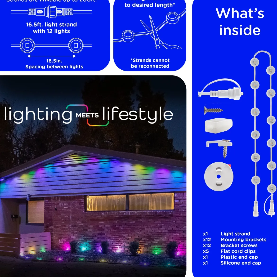 Enbrighten WiFi VIBE Eternity Eave Lights Extension Light Strand, 16.5ft. White