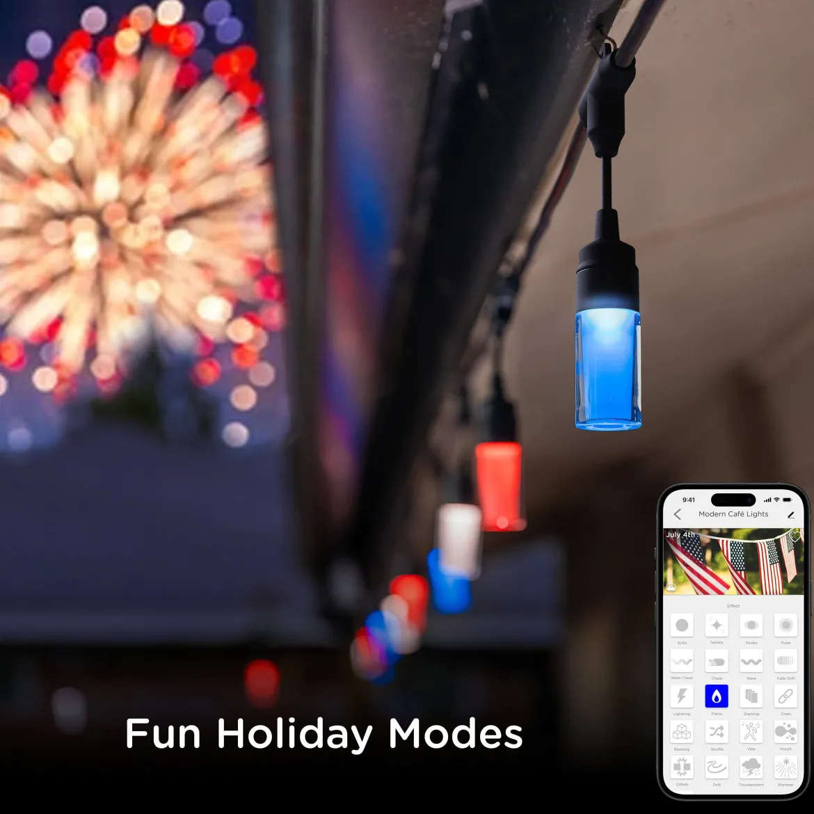 Enbrighten WiFi VIBE Modern Color-Changing LED Cafe Lights, 12 Bulbs, 24ft. Black Cord