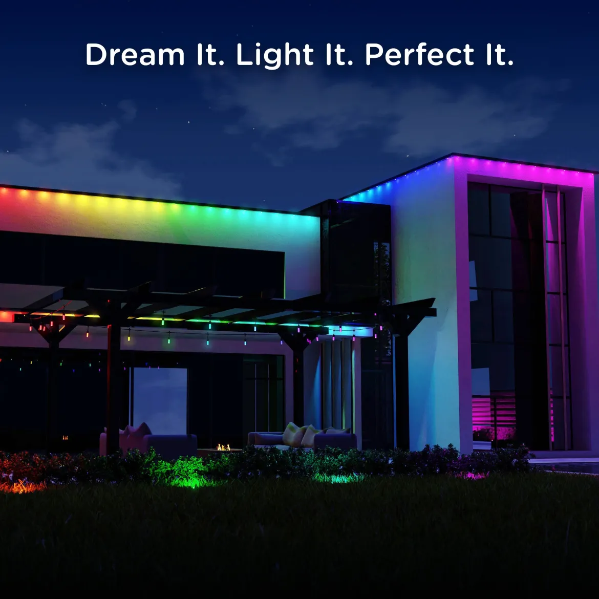 Enbrighten WiFi VIBE Modern Color-Changing LED Cafe Lights, 24 Bulbs, 48ft. Black Cord