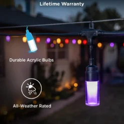 Enbrighten WiFi VIBE Modern Color-Changing LED Cafe Lights, 24 Bulbs, 48ft. Black Cord