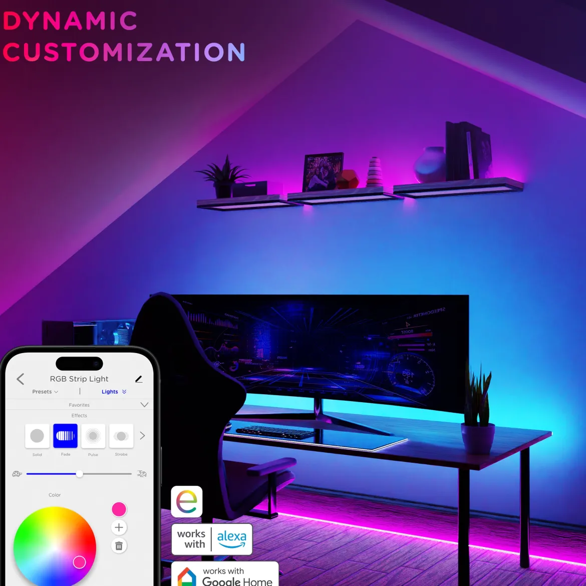 Enbrighten WiFi VIBE Spectrum Indoor Color-Changing LED Strip Lights, 50ft.