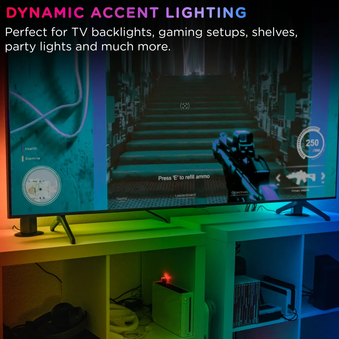 Enbrighten WiFi VIBE USB-Powered LED Color-Changing Gaming Light Bars, 2 Pack, Black