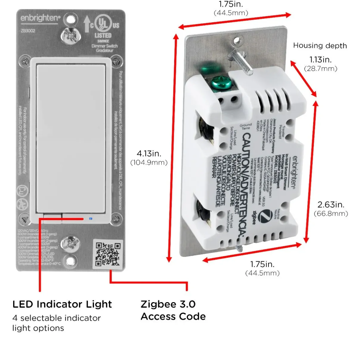 Enbrighten Zigbee In-Wall Smart Dimmer with QuickFit™ and SimpleWire™, White/Almond