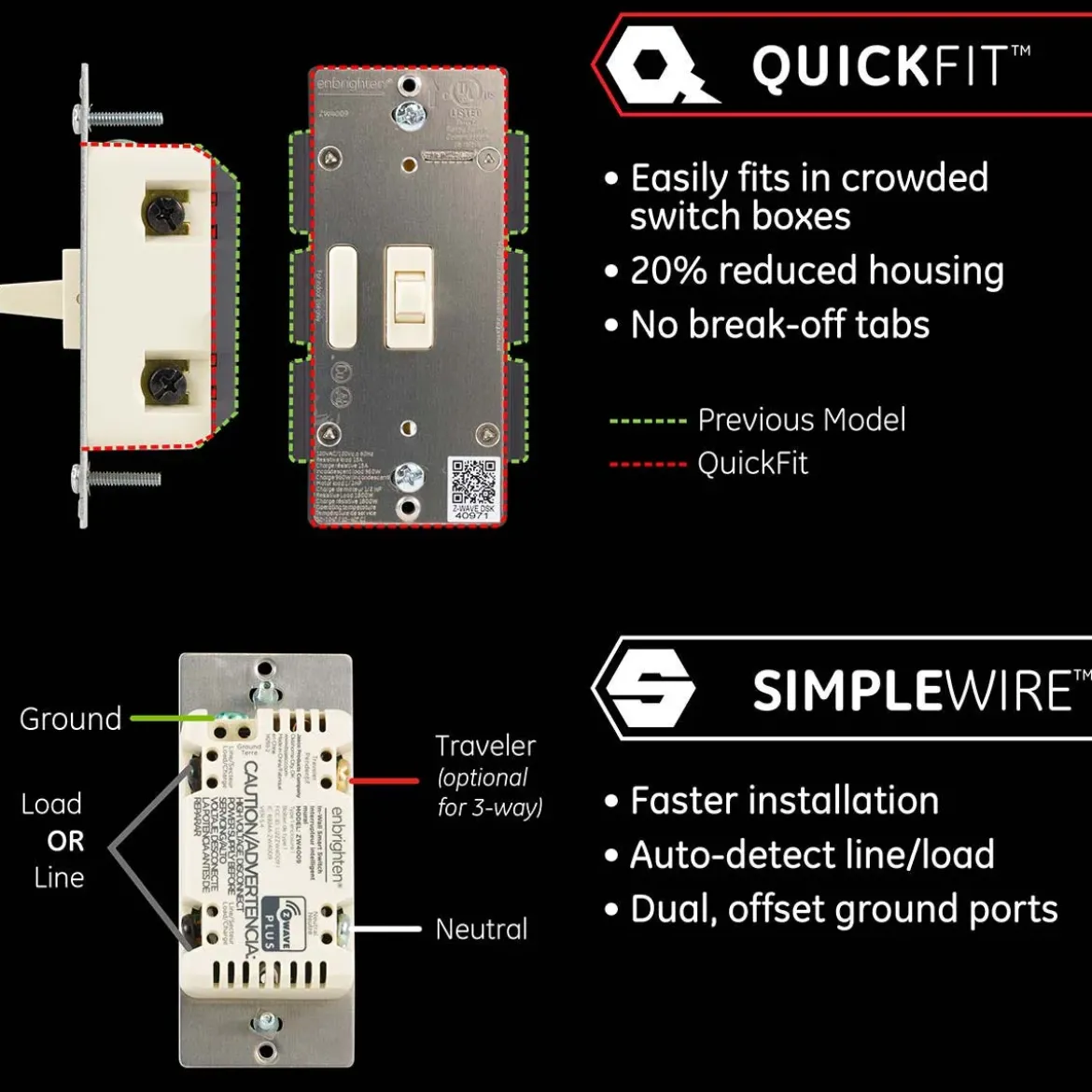 Enbrighten Z-Wave In-Wall Smart Toggle Switch with QuickFit™ and SimpleWire™, Light Almond