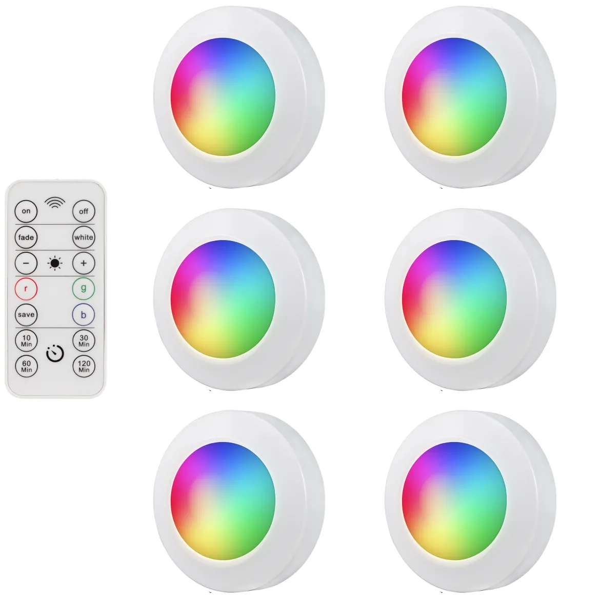 Energizer Battery Operated Color-Changing Dimmable LED Puck Light with Remote, 6 Pack, White