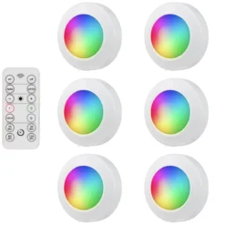 Energizer Battery Operated Color-Changing Dimmable LED Puck Light with Remote, 6 Pack, White