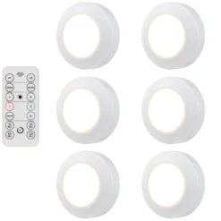 Energizer Battery Operated Dimmable LED Puck Light with Remote, 6 Pack, White