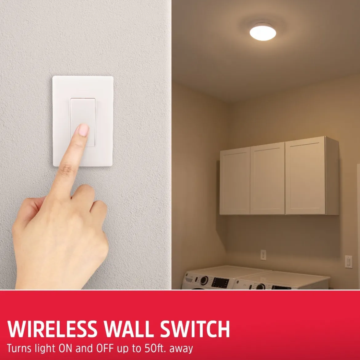 Energizer Battery Operated LED Ceiling Fixture with Wall Switch, White