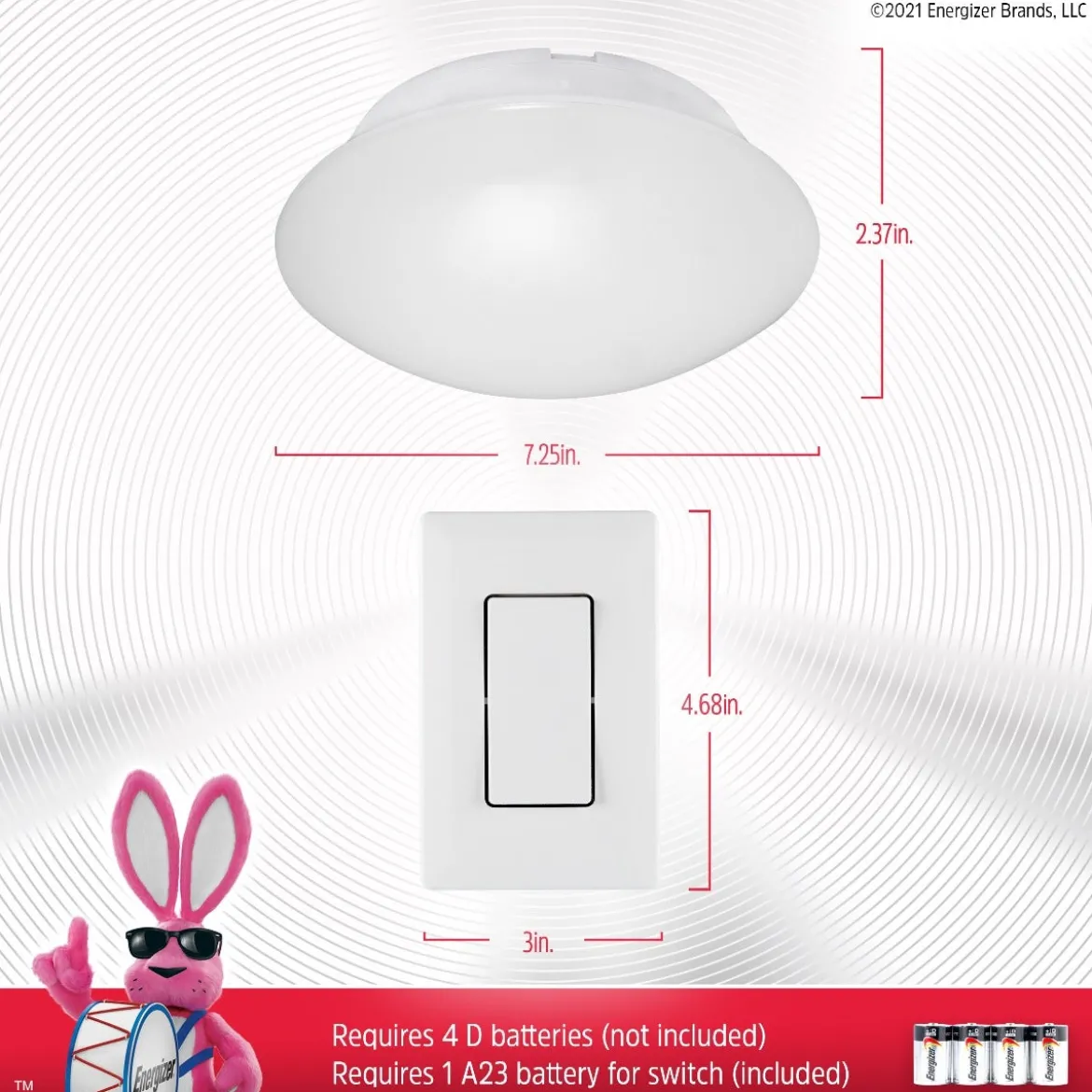 Energizer Battery Operated LED Ceiling Fixture with Wall Switch, White