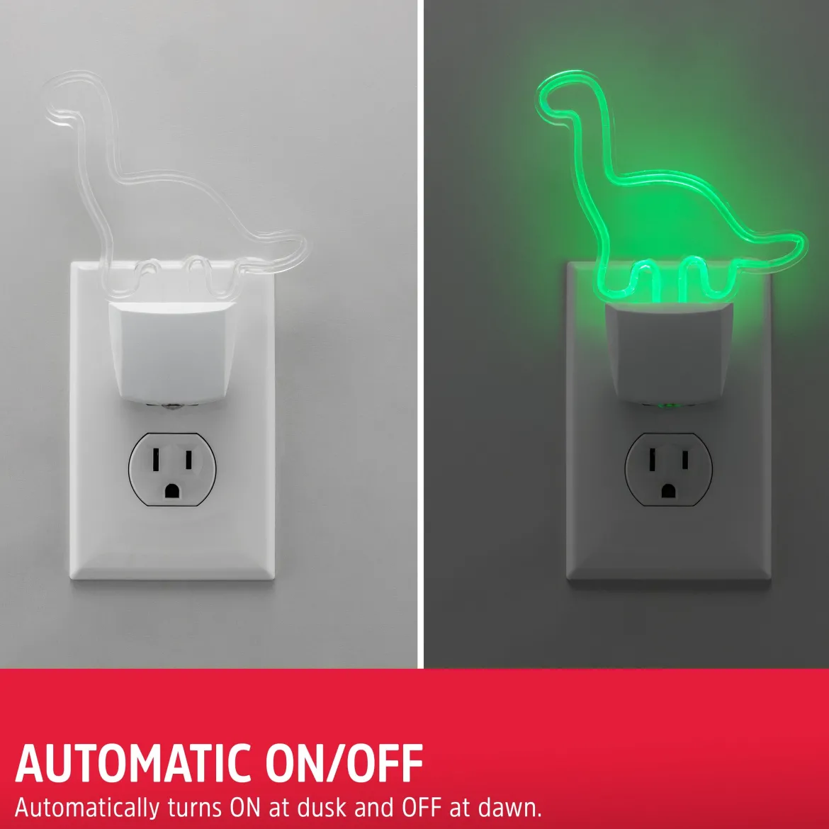 Energizer Dinosaur Plug-In Light Sensing LED Night Light, Neon Green