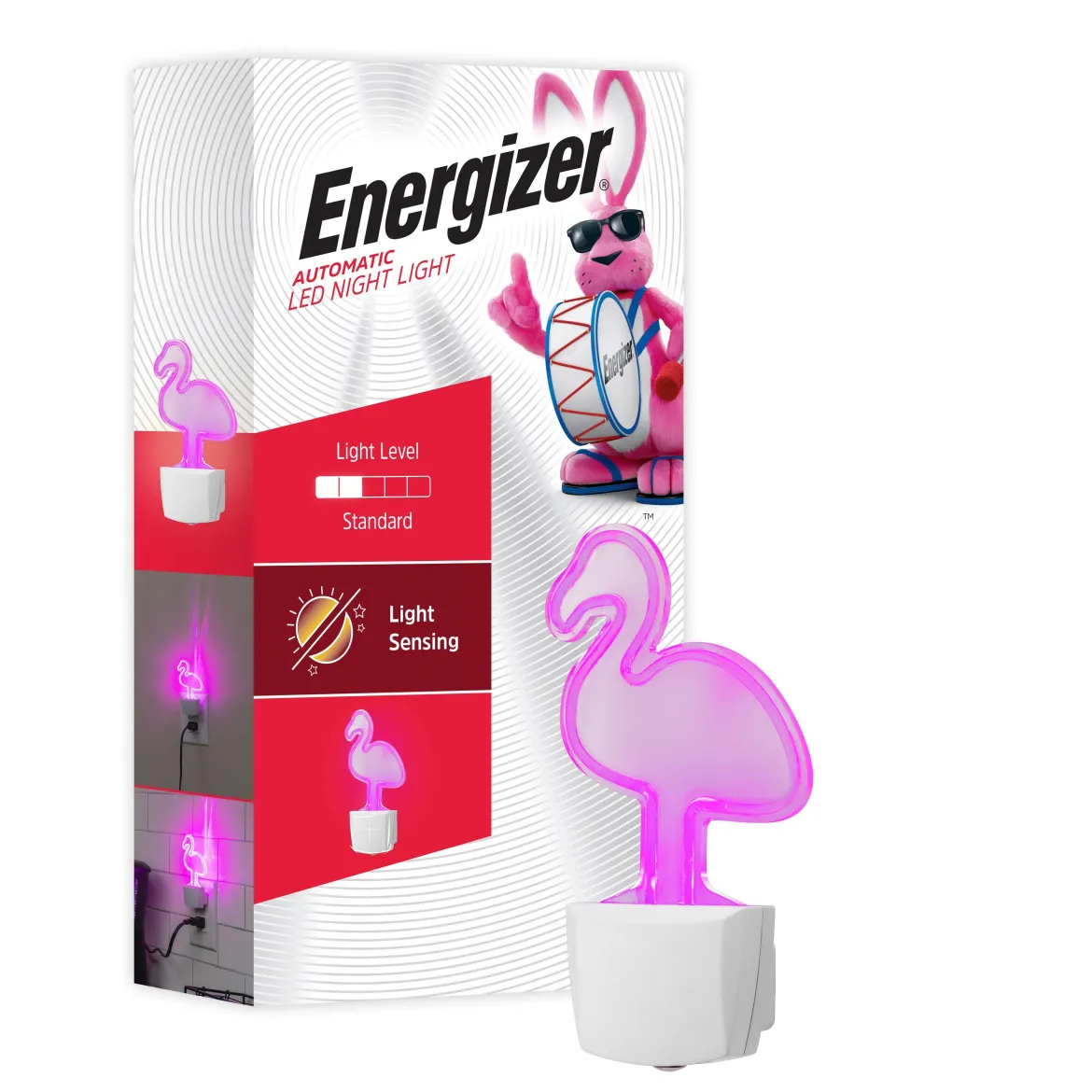 Energizer Flamingo Plug-In Light Sensing LED Night Light, Neon Pink