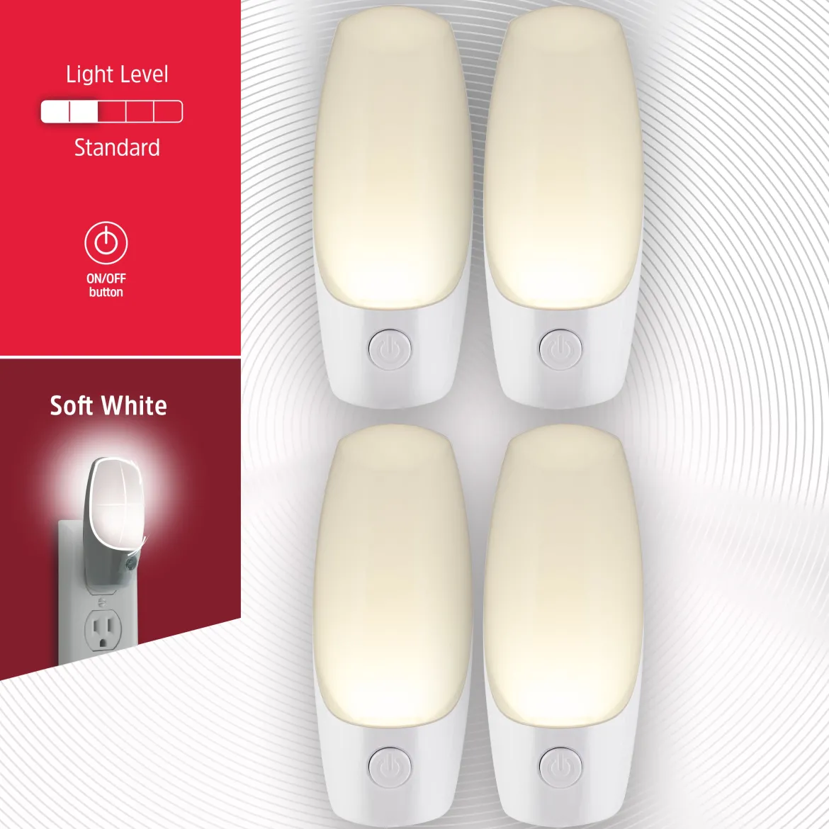 Energizer Manual Button Night Light, 4 Pack, White