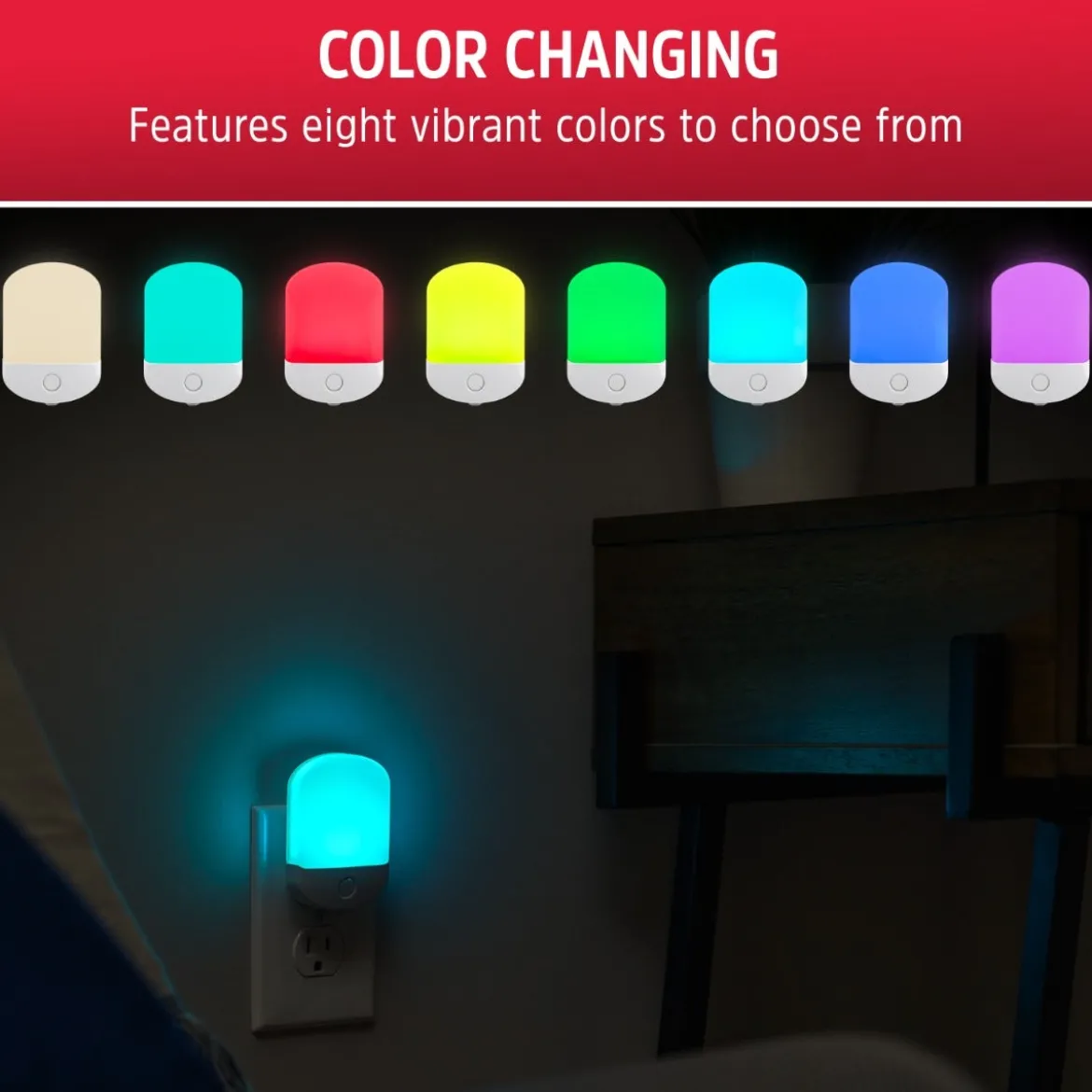 Energizer Plug-In Light Sensing Color-Changing LED Night Light, White